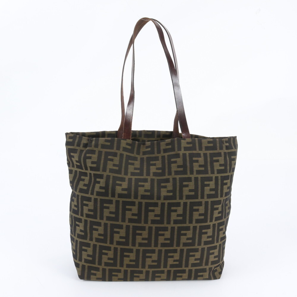 Fendi Zucca 15978 Leather Nylon Tote Bag Shoulder Handbag for Women